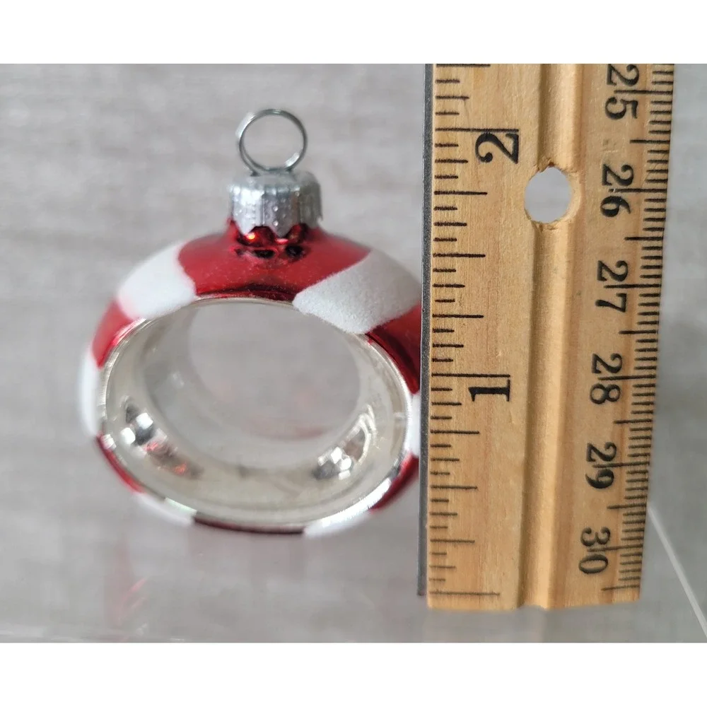 Crate & Barrel Christmas Ornament Napkin Rings Placecard Holders Red White 8 NEW